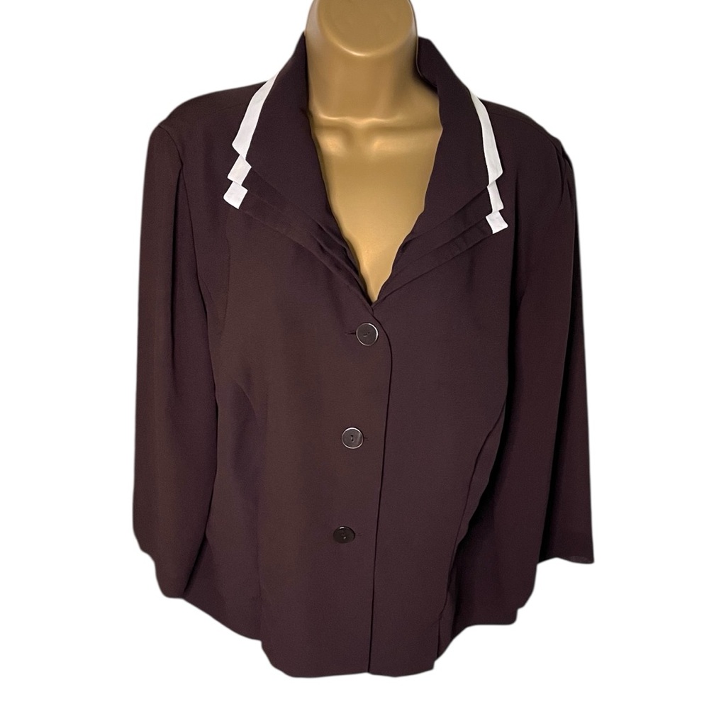 Vtg Y2K Danny & Nicole Button Jacket Layered Collar Sheer Sleeves Brown 16W
